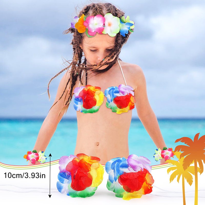 Fighting to Achieve 30cm Hawaiian multicolor Grass Skirt Performance Costume Set for Girls - Image 5
